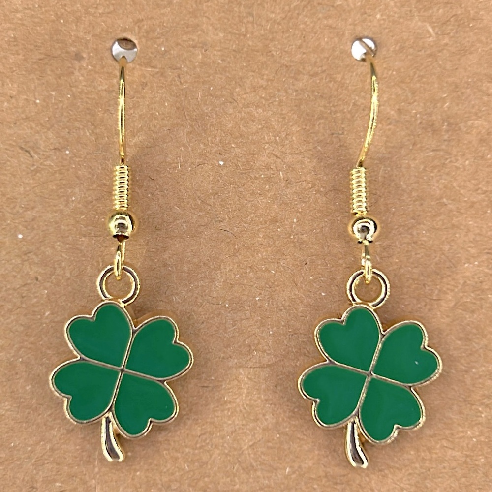 18k Gold Plated Hook Dangle Four Leaf Clover Earrings Fashion Jewelry - Picture 3 of 3